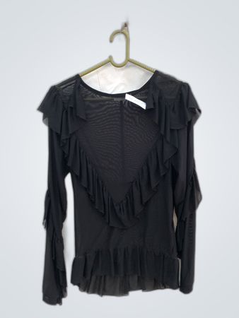 MSCHF Black Sheer Ruffle Blouse