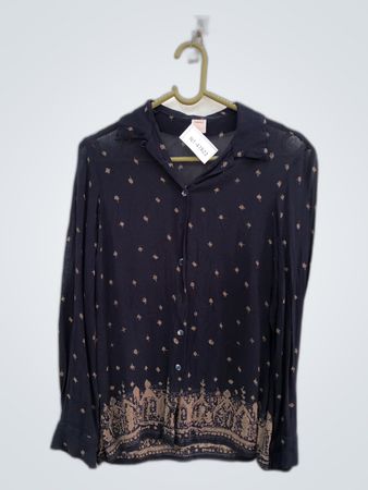 Indies Navy Sheer Embroidered Blouse