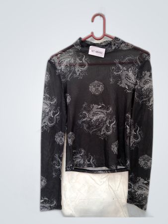 Unbranded Sheer Dragon Print Mock Neck Blouse