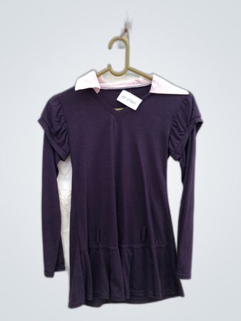 Purple Puffed Sleeve V-Neck Blouse
