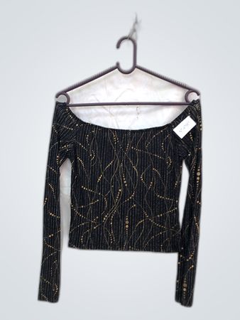 Unbranded Black Metallic Off-Shoulder Long Sleeve Blouse