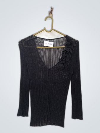 Unbranded Black Ruffle Knit Blouse