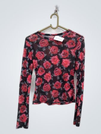 Unbranded Printed Rose Long Sleeve Blouse