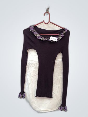 Unbranded Purple Plaid Ruffle Knit Sweater