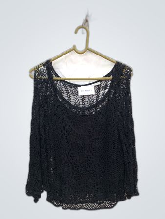 Amarante Black Crochet Knit Top