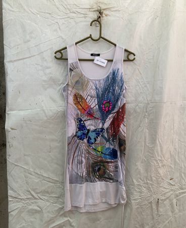 BERGE Sleeveless Dress with Peacock and Butterfly Design