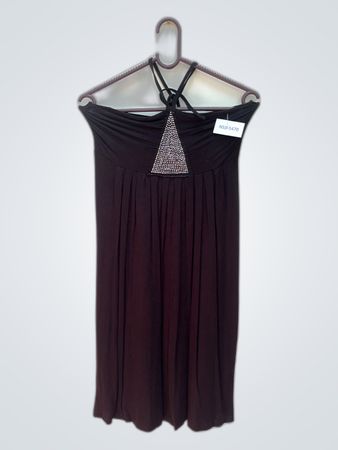 Black Halter Neck Mini Dress with Rhinestone Embellishment