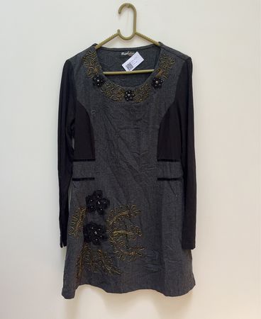 Sophieline Paris Embroidered Grey Mini Dress