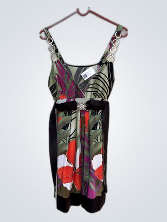 Unbranded Tropical Print Satin Party Dress