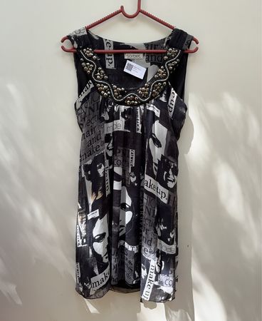 Sorbet Black and White Dress with Beaded Neckline