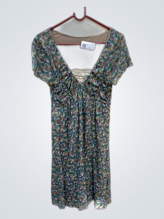 Printed Mini Dress with Lace Trim