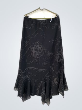 Unbranded Black Embroidered Flared Midi Skirt