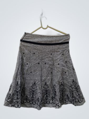 Unbranded Gray Pleated Embroidered Mini Skirt