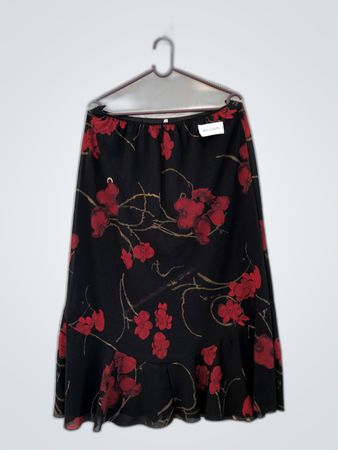 Unbranded Black Floral Print Midi Skirt