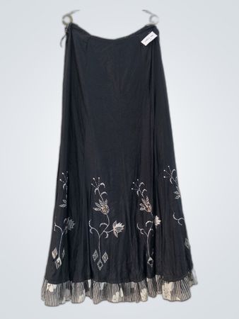 Topato Black Embroidered Maxi Skirt