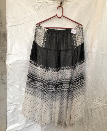 Black and White Patterned Tiered Maxi Skirt