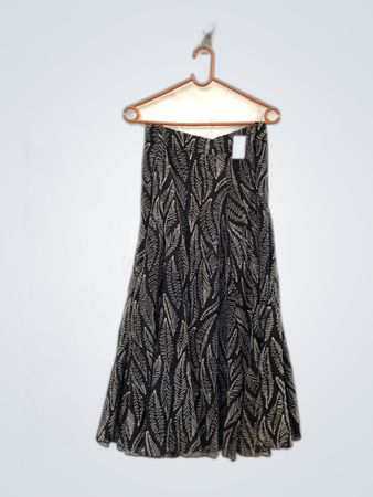 Unbranded Black Leaf Print Midi Skirt