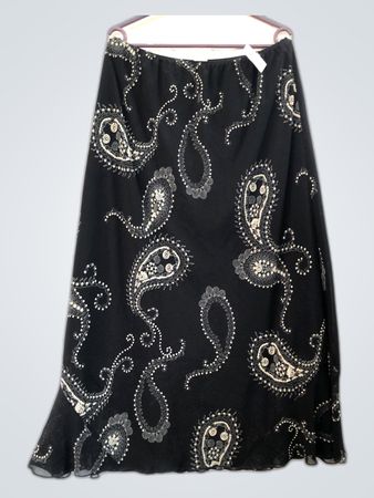Black Embroidered Paisley Maxi Skirt