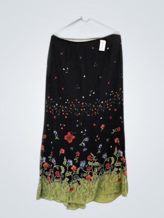 Unbranded Floral Embroidered Black Midi Skirt