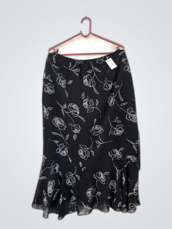Black Floral Print Midi Skirt