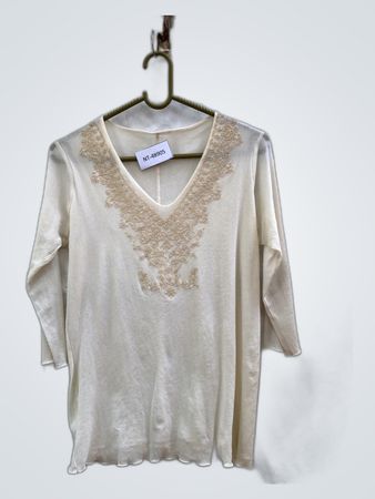 Cream Embroidered V-Neck Blouse
