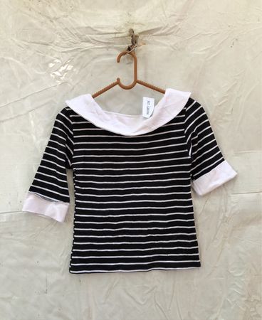 Cerise Paris Striped Collar Top