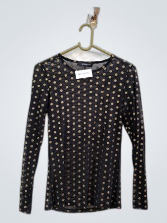 Zigzag Black Gold Polka Dot Mesh Long Sleeve Top