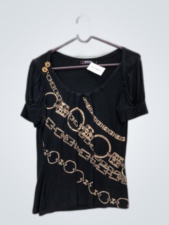 Morgan Black Chain Embroidered Puffed Sleeve Top