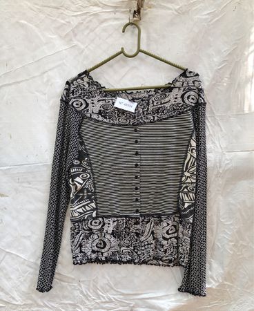 Unbranded Black and White Patchwork Long Sleeve Blouse