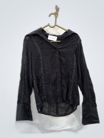 Foglia d'Oro Black Sequin Trim Long Sleeve Shirt