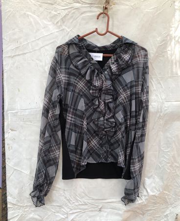 Plaid Blouse with Ruffled Front