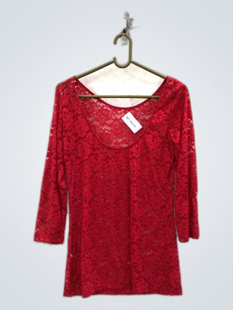 Red Lace Long Sleeve Top