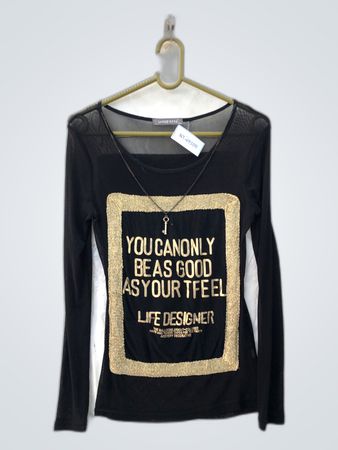 Vince Black Mesh Long-Sleeve Graphic Top