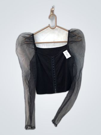 Black Mesh Sleeve Top