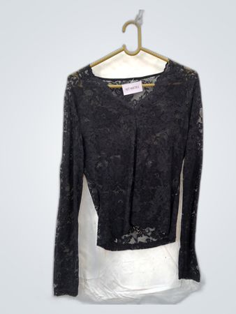 Unbranded Black Lace Long-Sleeve V-Neck Top