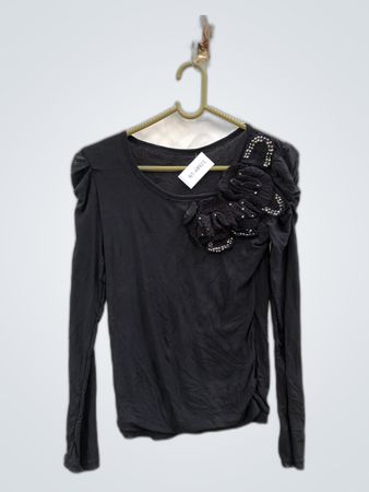 Unbranded Black Puffed Sleeve Embellished Blouse