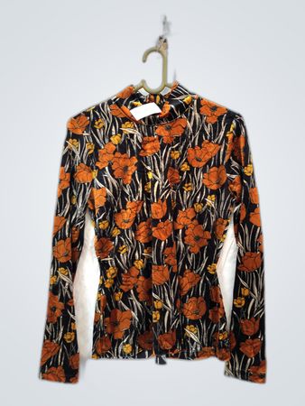 Floral Print Mock Neck Blouse
