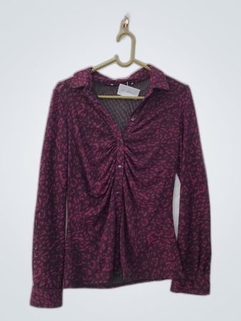 Unbranded Leopard Print Long Sleeve Collared Blouse