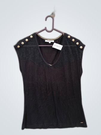 Morgan de Toi Black Lace Trim Sleeveless Top