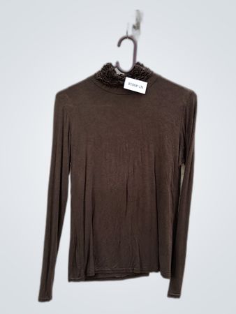 Unbranded Brown Ruffle Mock Neck Long Sleeve Top