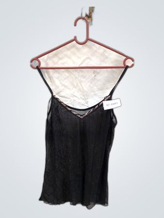Unbranded Black Lace-Trim Mesh Cami Top