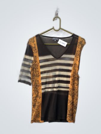 Marc Aurel Striped Floral V-Neck Blouse