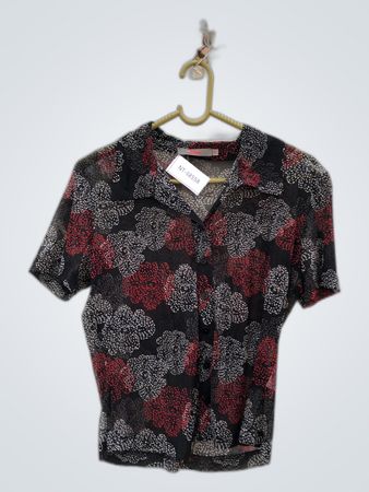 s.Oliver Black and Red Floral Print Short Sleeve Blouse