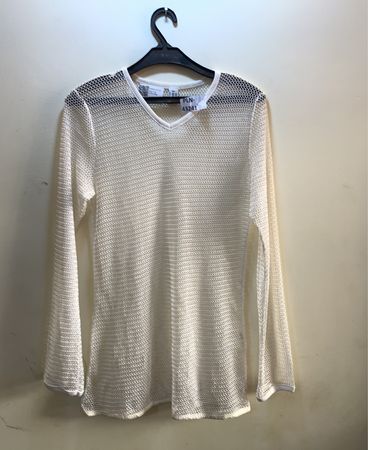 Unbranded White Mesh Long Sleeve V-Neck Top