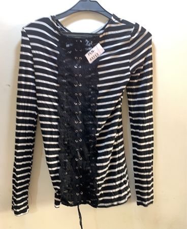PINK Striped Lace-Up Long Sleeve Top