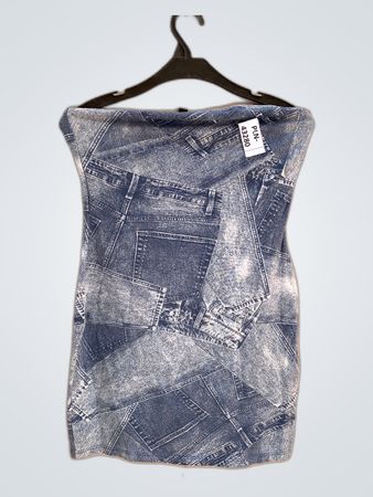 H&M Denim Patchwork Strapless Mini Dress