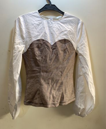 Unbranded White Puffed Sleeve Houndstooth Blouse