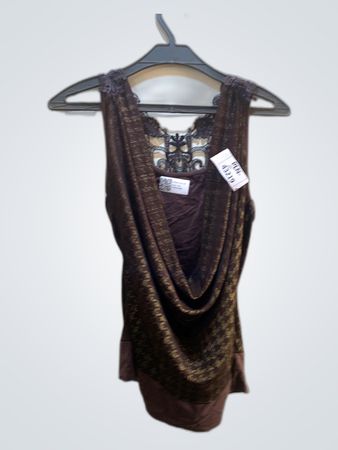Unbranded Brown Lace Back Draped Top