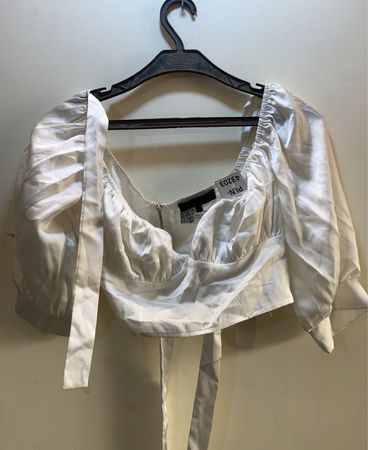 Love & Other Things White Puffed Sleeve Crop Top