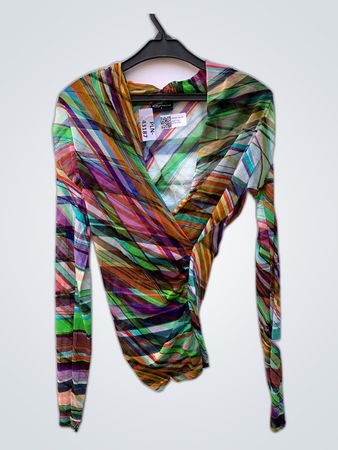 Express Multicolored Striped Long Sleeve Wrap Top